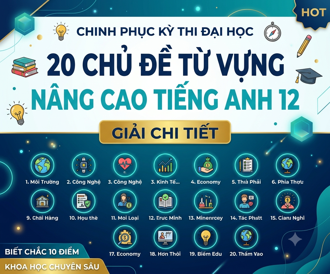 20 CHỦ ĐỀ TỪ VỰNG NÂNG CAO TIẾNG ANH 12 - GIẢI CHI TIẾT